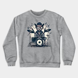 Devon Rex Cat Playing Drums Crewneck Sweatshirt